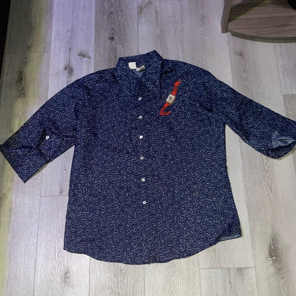 Disney dark blue long sleeve button up with clocks all over